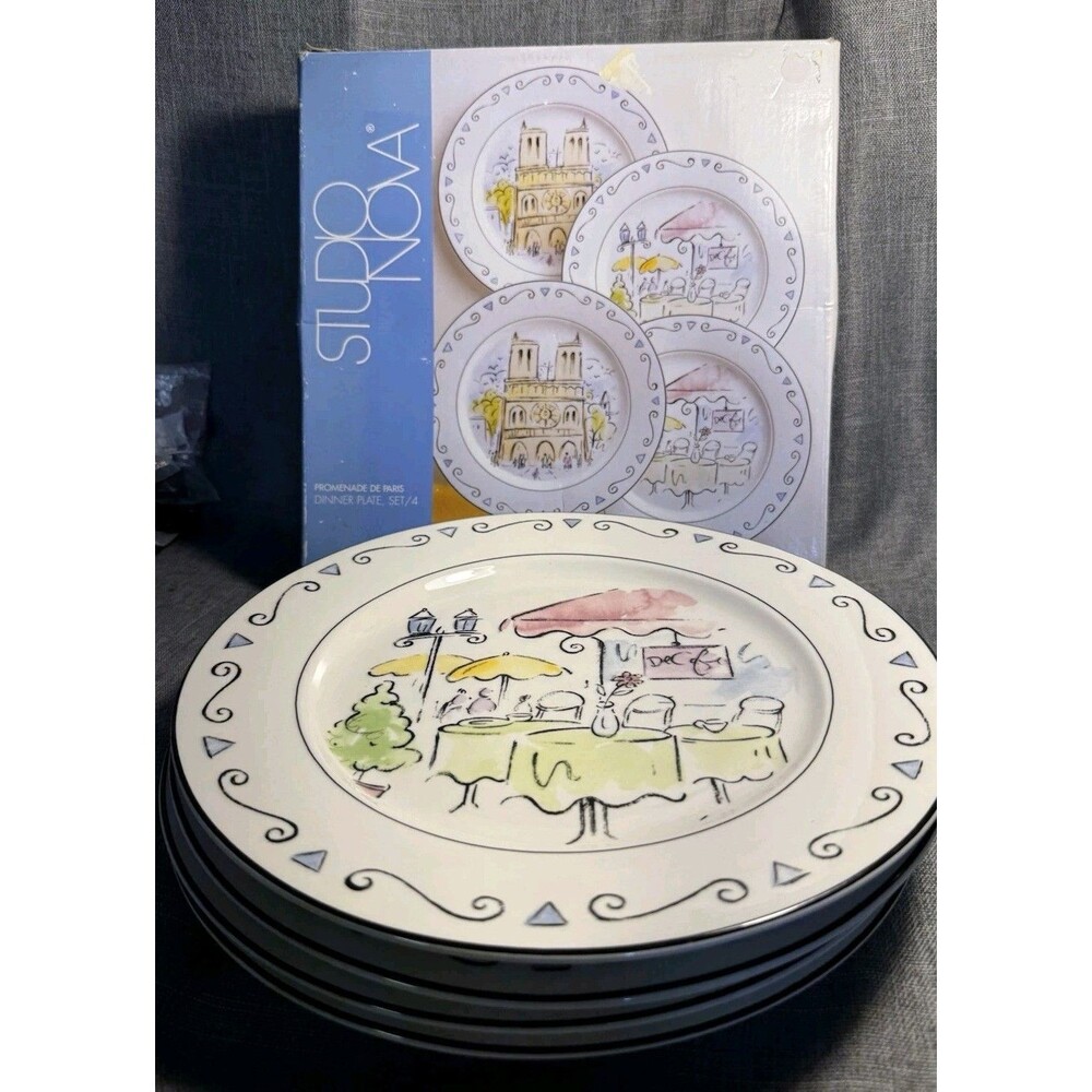 Studio Nova - Promenade De Paris Notre Dame & Cafe - 11" Dinner Plate - Set of 4